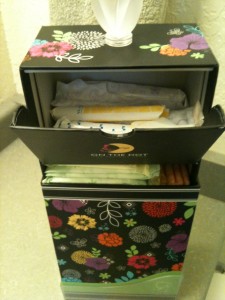 Plenty of storage space for pads and tampons.